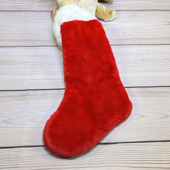 VTG Christmas Stocking 19” Rudolph Red-Nosed Reindeer Head Plush Santa Hat Bell - Picture 10 of 12